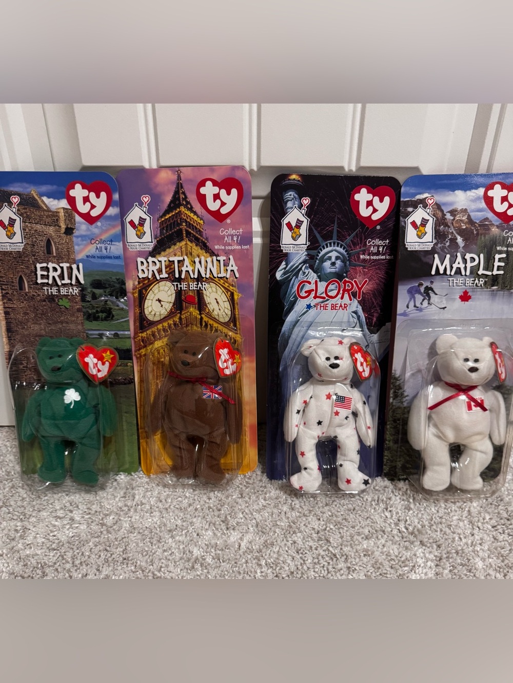 McDonald's TY Bear Set – Green, Brown, White, Gray Plush Collectibles